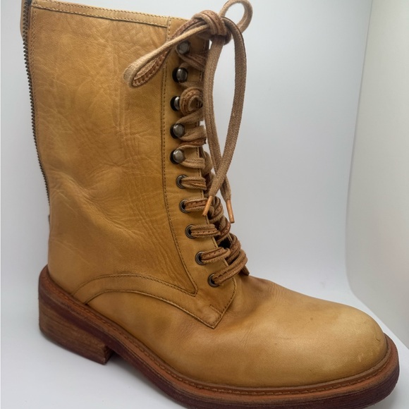 FREE PEOPLE SANTA FE Tan Leather Lace-Up Combat Boots 39 US 8.5 - Picture 10 of 16